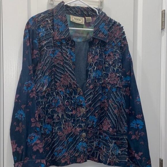 Tantrums Vintage Floral Cut Up Look Denim Jacket - Picture 1 of 8